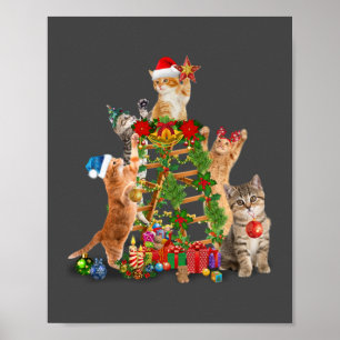Kat kerstboom, lelijke kerstkat mam kat papa poster