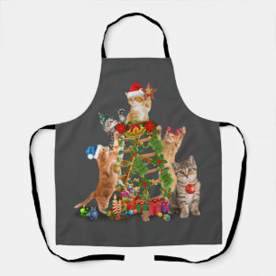 Kat kerstboom, lelijke kerstkat mam kat papa schort