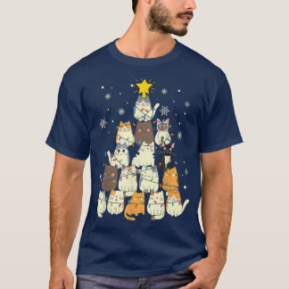 Kat-kerstboom met lichte kat-broodroosters t-shirt