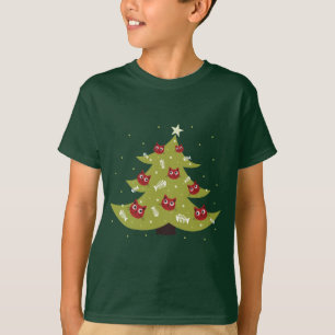 Kat kerstboom met vis Ornamenten Kinderen T-shirt