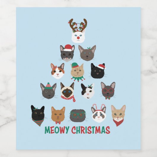 Kat kerstboom wijn etiket (Enkel label)