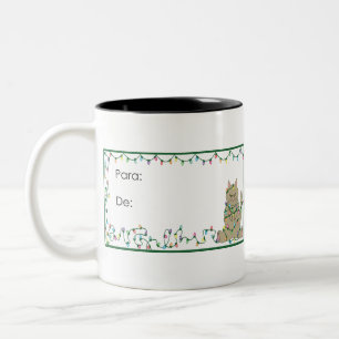 Kat-kerstdieren kleine kat-kutsnuitjes. tweekleurige koffiemok