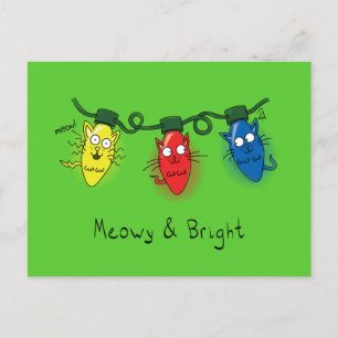 Kat-kerstlampjes Funny Meowy en Bright Briefkaart
