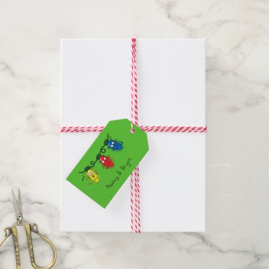 Kat-kerstlampjes Funny Meowy en Bright Cadeaulabel (Met Touw)