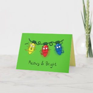 Kat-kerstlampjes Funny Meowy en Bright Kaart