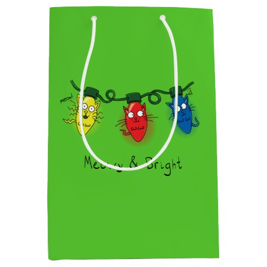 Kat-kerstlampjes Funny Meowy en Bright Medium Cadeauzakje (Voorkant)