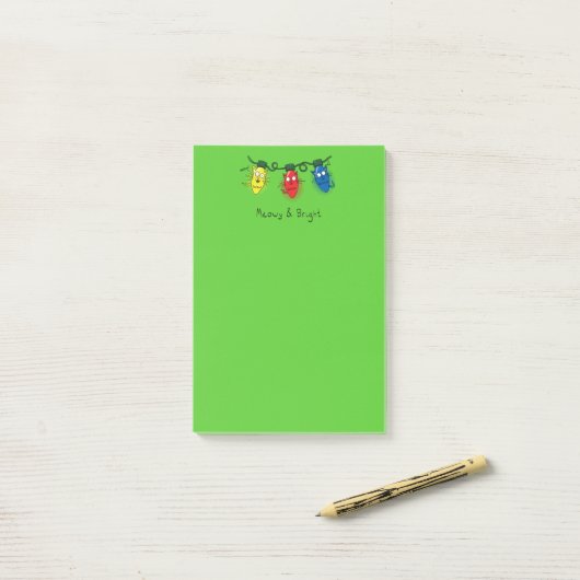 Kat-kerstlampjes Funny Meowy en Bright Post-it® Notes (Op bureau)