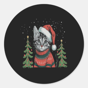 Kat Kerstlicht Rendier Kerstman Ronde Sticker