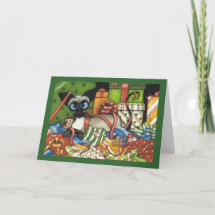 Kat-kerstlintje van Siamese door Bihrle Feestdagen Kaart