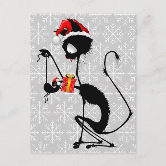 Kat Kerstman en muis met kerstcadeau Briefkaart (Voorkant)
