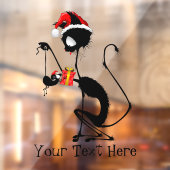 Kat Kerstman en muis met kerstcadeau Raamsticker (Vel 2)