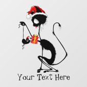 Kat Kerstman en muis met kerstcadeau Raamsticker (Vel)