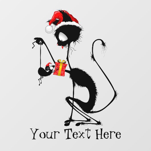 Kat Kerstman en muis met kerstcadeau Raamsticker (Vel)