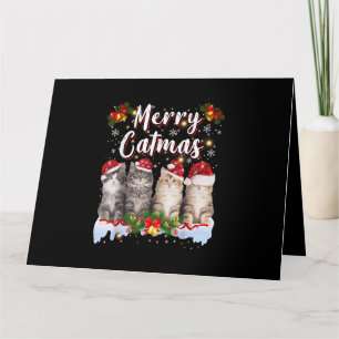 Kat Kerstman Hoed Grappige Vrolijke Kerstmis Kaart