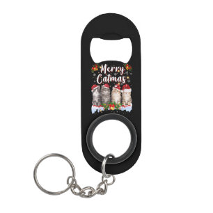Kat Kerstman Hoed Grappige Vrolijke Kerstmis Mini Flessenopener
