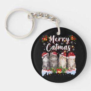 Kat Kerstman Hoed Grappige Vrolijke Kerstmis Sleutelhanger