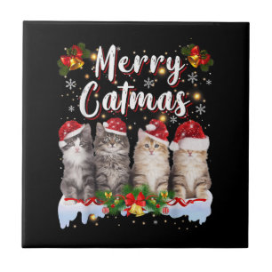 Kat Kerstman Hoed Grappige Vrolijke Kerstmis Tegeltje