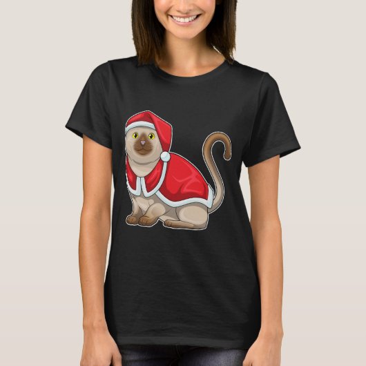 Kat Kerstmis Kerstman hoed T-shirt (Voorkant)