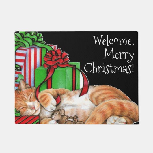 Kat Kerstmis Welkom Mat (Voorkant)