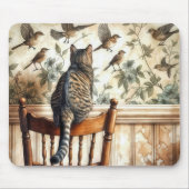 Kat kijken vogels op behang muismat (Voorkant)