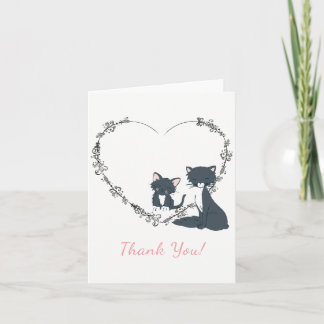 kat, kitten en bloemenhart dank u bedankkaart