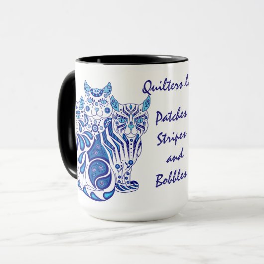Kat kitten folk blue delft Patches/Stripes/Bobbles Mok (Voorkant links)