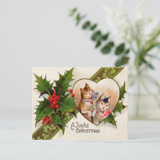 Kat Kitten Hart Shamrock Holly Briefkaart (Staand voorkant)