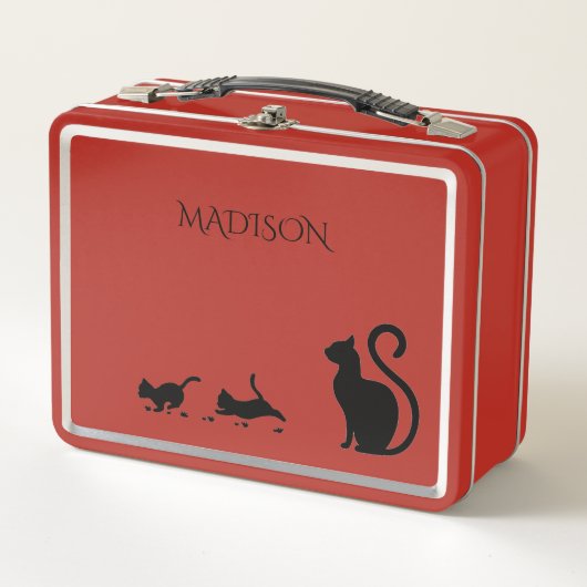 Kat / kitten metalen lunchbox in rood / aangepaste (Voorkant)