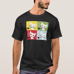 Kat Kitten Roking Pipe Retro Kunst T-shirt