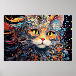 Kat Kleurrijk Dier Betoverend Abstract Poster