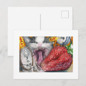 Kat, klok en aardbei briefkaart (Voorkant / Achterkant)