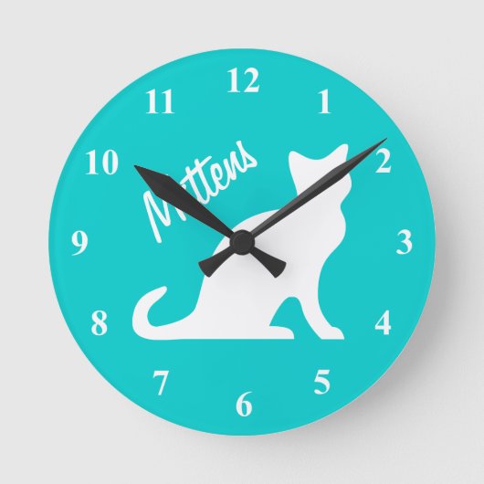 Kat-klok met turkooizen met een personalizable pet ronde klok (Voorkant)