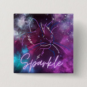 Kat-knop met neonmelkwegstelsel vierkante button 5,1 cm