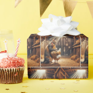 Kat Knuffelt Een Boerderij Kip Cadeaupapier