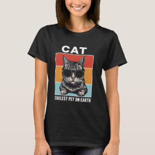 Kat Koelste Huisdier Op Aarde Retro Zonnebril Grap T-shirt