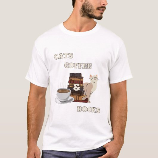 Kat, koffie & boeken t-shirt (Voorkant)