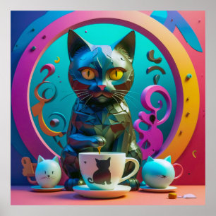Kat, koffie en kleur poster