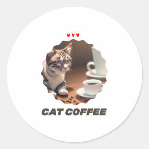 Kat Koffie Lover 5 Ronde Sticker