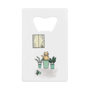 Kat Koffievenster Planten Planten Groen Kredietkaart Flessenopener