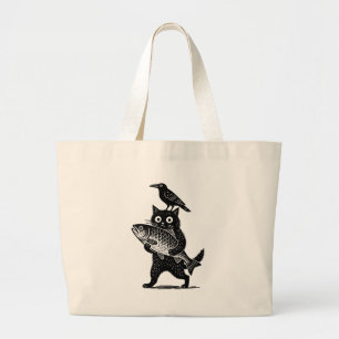 Kat, Kraai en Vangst Grote Tote Bag