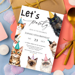Kat Laat ons Feestje Kittens Cute kitty 10e Verjaa Kaart