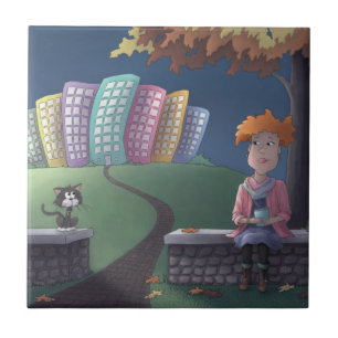 Kat Lady in het park Ceramic Tile Tegeltje