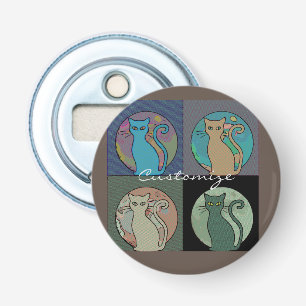 Kat Lady Multi Cats Sitting Thunder_Cove Button Flesopener