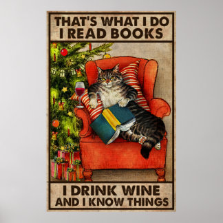 Kat las boeken die ik heb Drink en ik ken dingen Poster