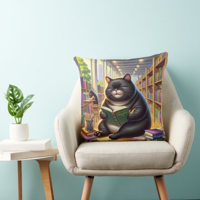 Kat leest een boek kussen (Stoel)