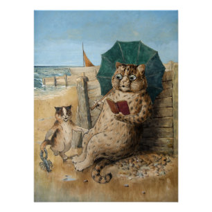 Kat leest een boek van Louis Wain   Perfect Poster