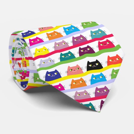 Kat, levendig kleurrijk patroon stropdas (Opgerold)