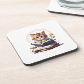 Kat lezen boek bier onderzetter (Linkerzijde)