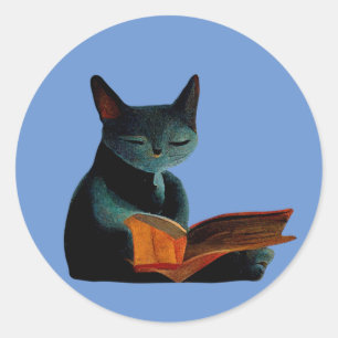 Kat lezen boek ronde sticker
