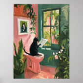 Kat lezen krant - Cool badkamer Poster (Voorkant)
